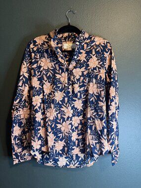 Trovata Birds of Paradis Breezy Blouse - Paloma Floral Cotton Ruffle Henley